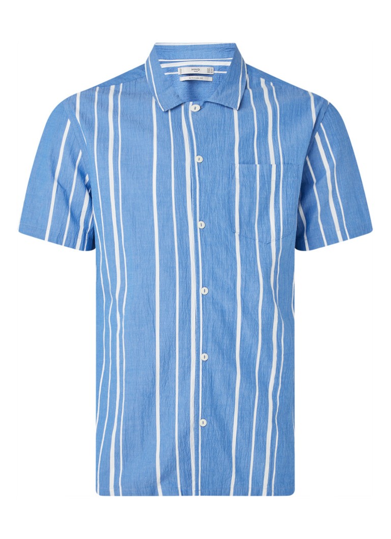 MANGO - Sing regular fit overhemd met streepprint - Blauw