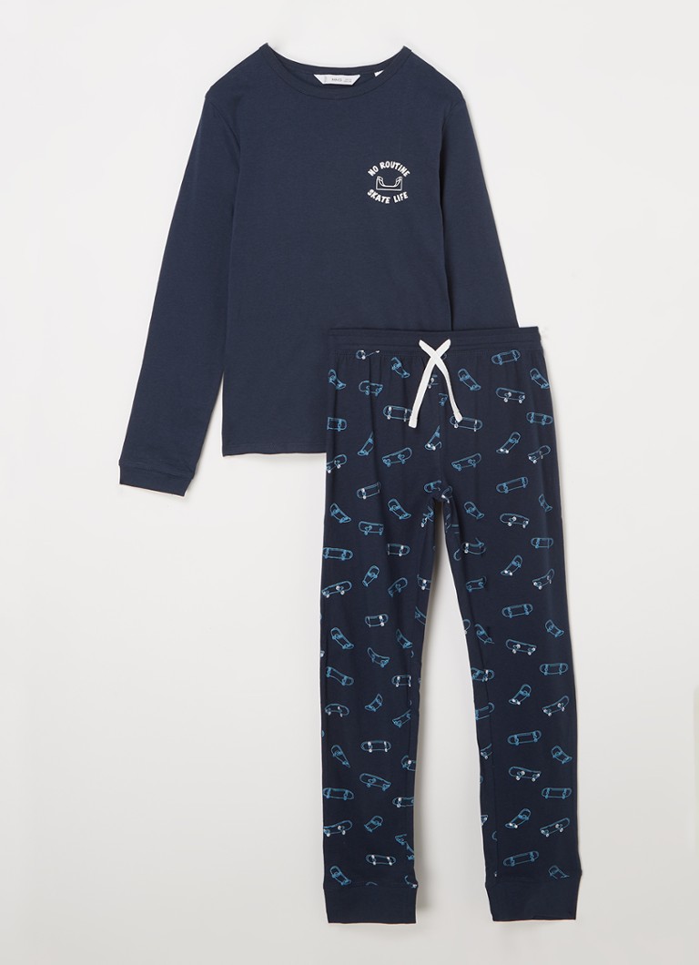 MANGO - Skate pyjamaset met print - Donkerblauw