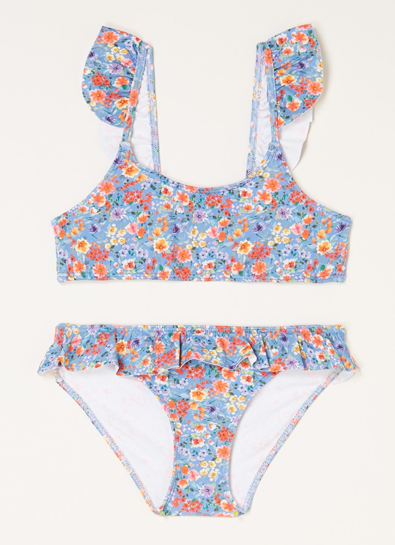 MANGO - Spring bikini met bloemenprint en volant - Blauw