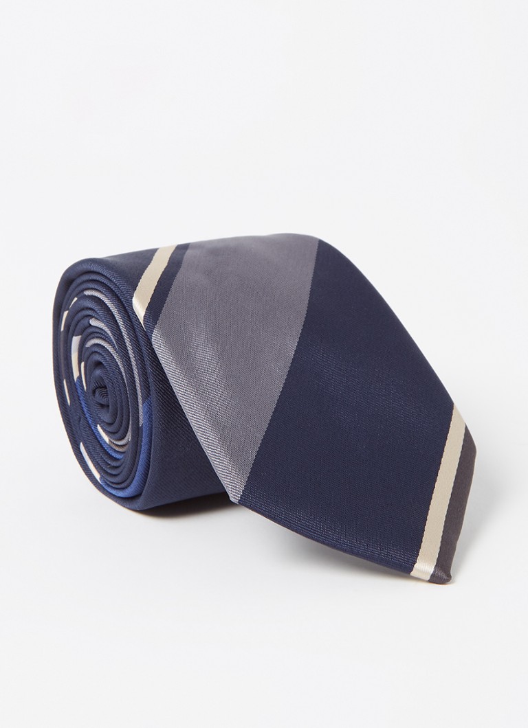 MANGO - Stripes stropdas met print  - Donkerblauw