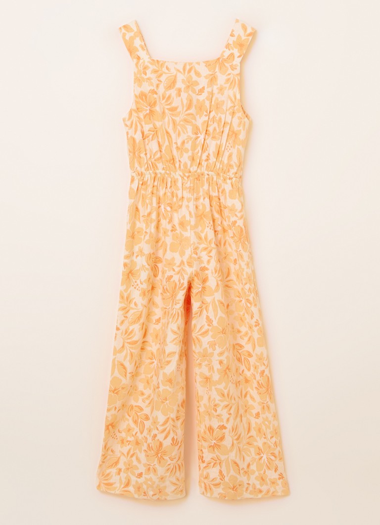 MANGO - Vanilla jumpsuit in linnenblend met bloemenprint  - Oranje