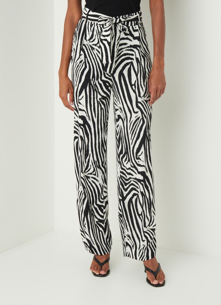 MANGO Zebra high waist loose fit broek met ceintuur en zebraprint