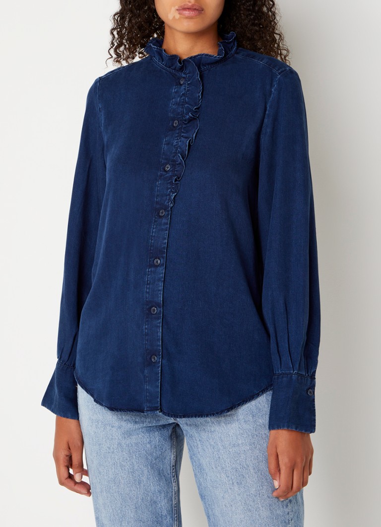 Marc O'Polo - Blouse van lyocell met ruches - Donkerblauw