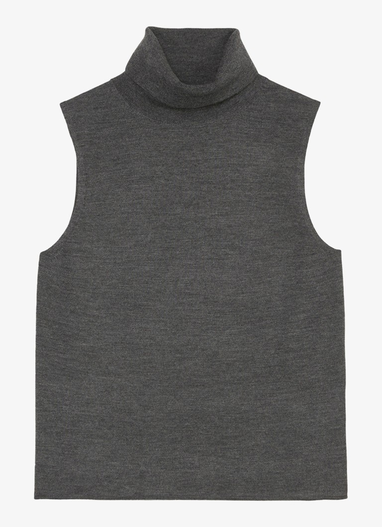Marc O'Polo - Fijngebreide mouwloze pullover van scheerwol met gemêleerd dessin - Donkergrijs