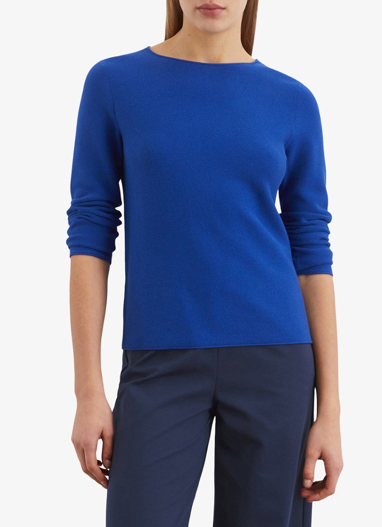 Marc O'Polo - Fijngebreide pullover met boothals - Kobaltblauw