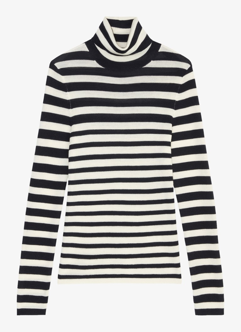 Marc O'Polo - Fijngebreide pullover van scheerwol met streepprint - Donkerblauw
