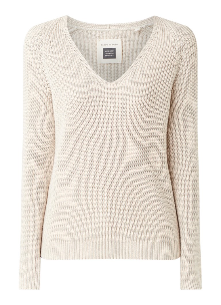 Marc O Polo Grofgebreide Pullover Met V Hals Beige De Bijenkorf