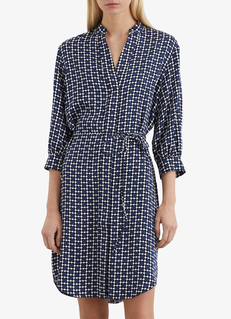 Marc O'Polo - Mini tuniekjurk met strikceintuur en grafische print - Donkerblauw