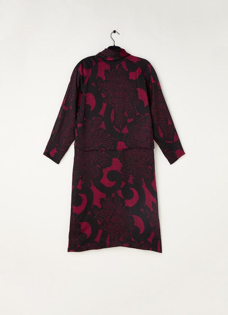 In de naam Consequent atmosfeer Marina Rinaldi Vintage midi jurk van zijde met bloemenprint - maat M •  Zwart • deBijenkorf.be