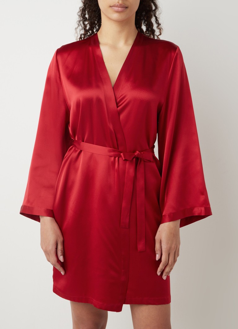Marjolaine - Kimono laser avec poches latérales en soie - Rouge