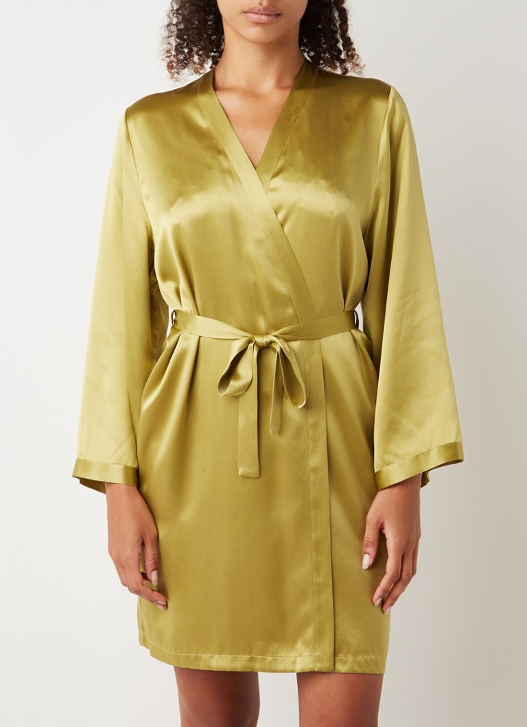 Marjolaine - Kimono laser avec poches latérales en soie - Vert mousse