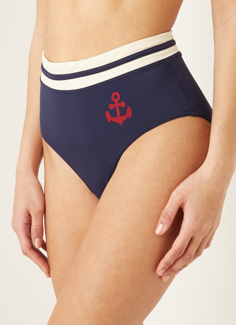 marlies | dekkers - Starboard high waisted bikinislip met gestreept detail - Donkerblauw