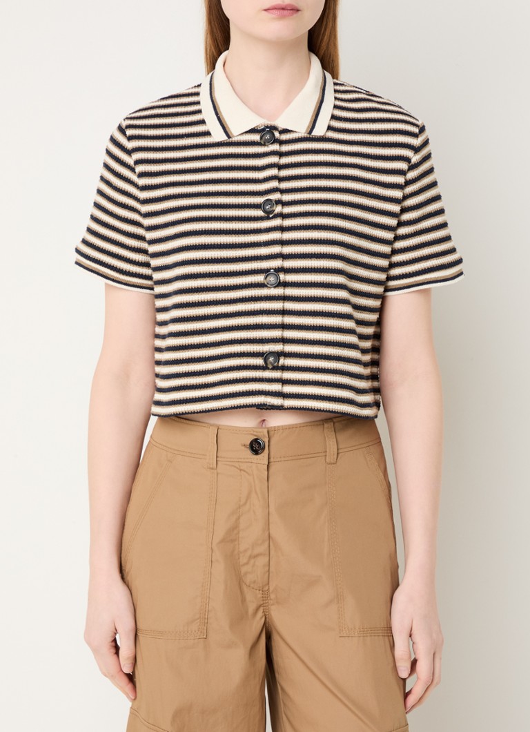 Max & Co - Andina grofgebreide cropped blouse met streepprint - Donkerblauw