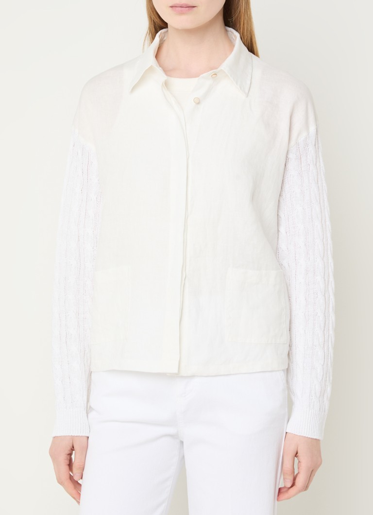 MaxMara - Kabelgebreid vest van linnen met contrast en steekzakken  - Gebroken wit