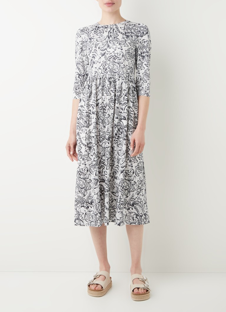 MaxMara - Midi jurk met print en plooidetail - Wit