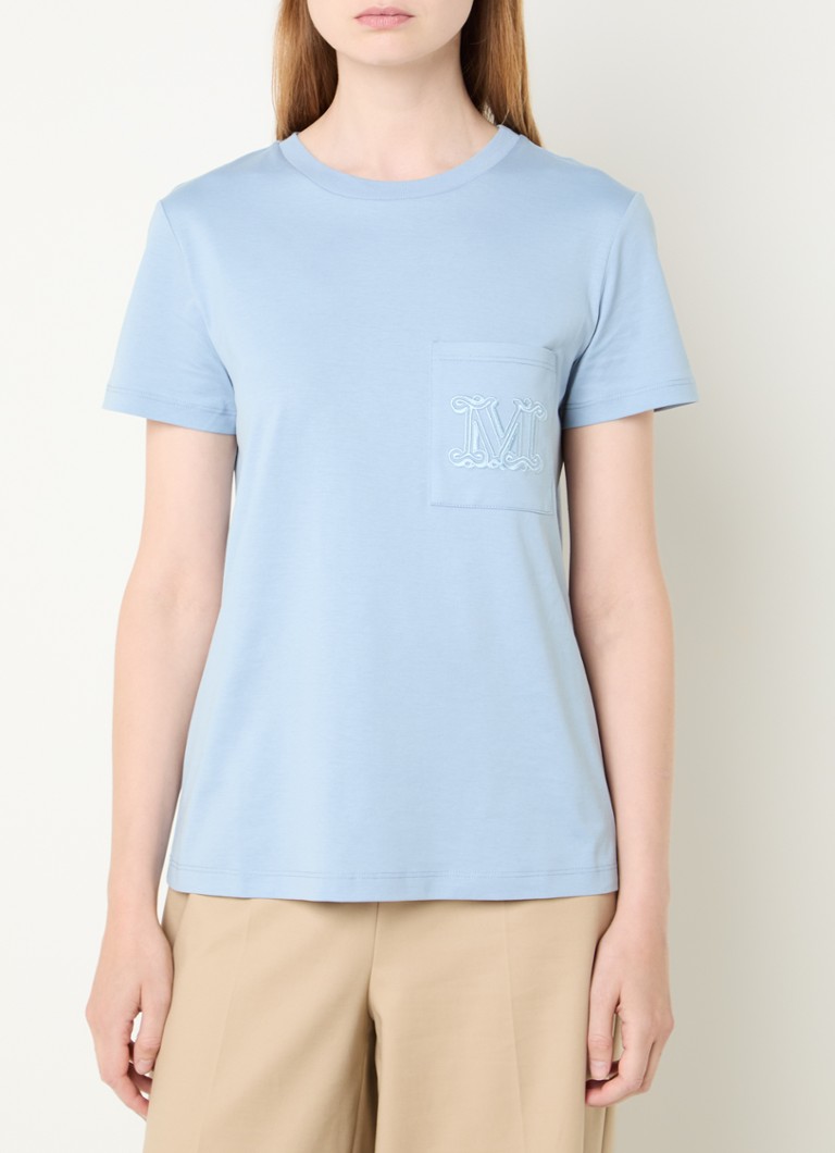 MaxMara - Papaia T-shirt met logoborduring - Lichtblauw