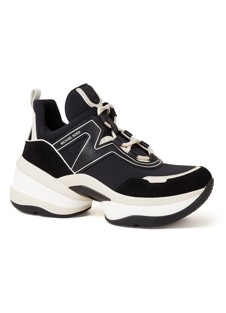 michael michael kors olympia canvas and suede trainer