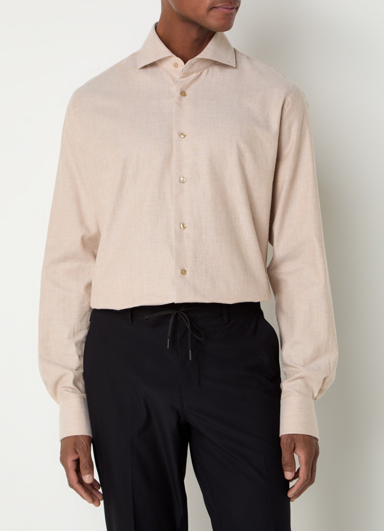 Michaelis - Slim fit overhemd met gemêleerd dessin - Zand
