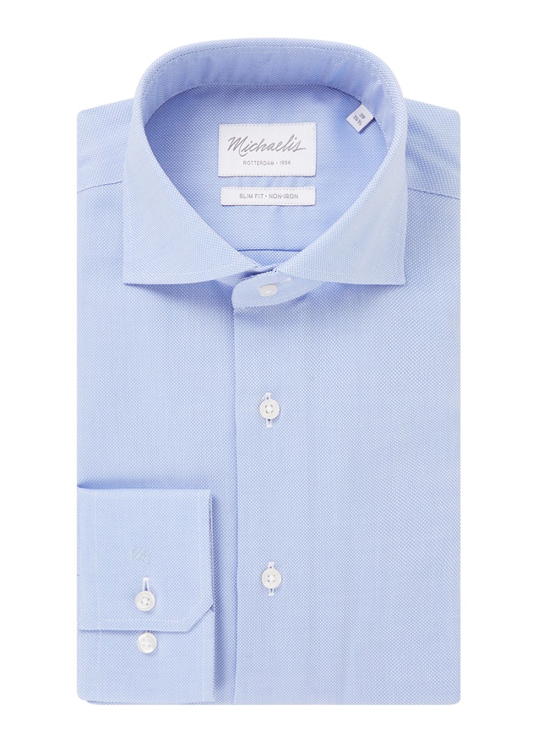 Michaelis - Slim fit strijkvrij overhemd met cut away kraag - Lichtblauw