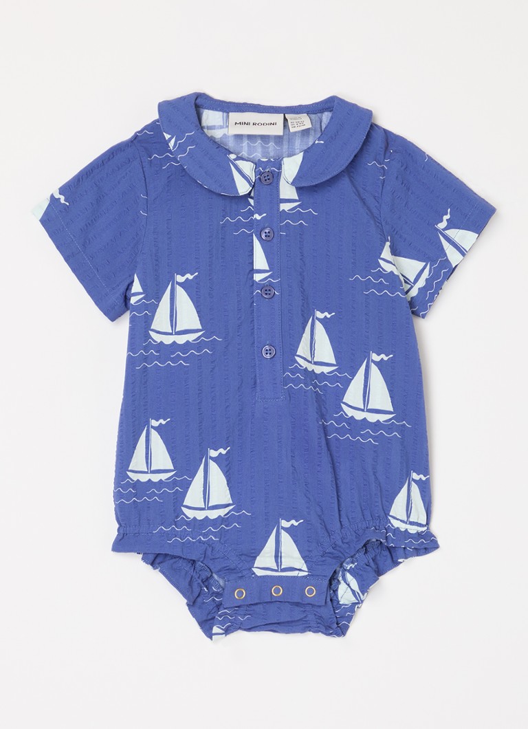 Mini Rodini - Sailing Boats romper van biologisch katoen - Blauw