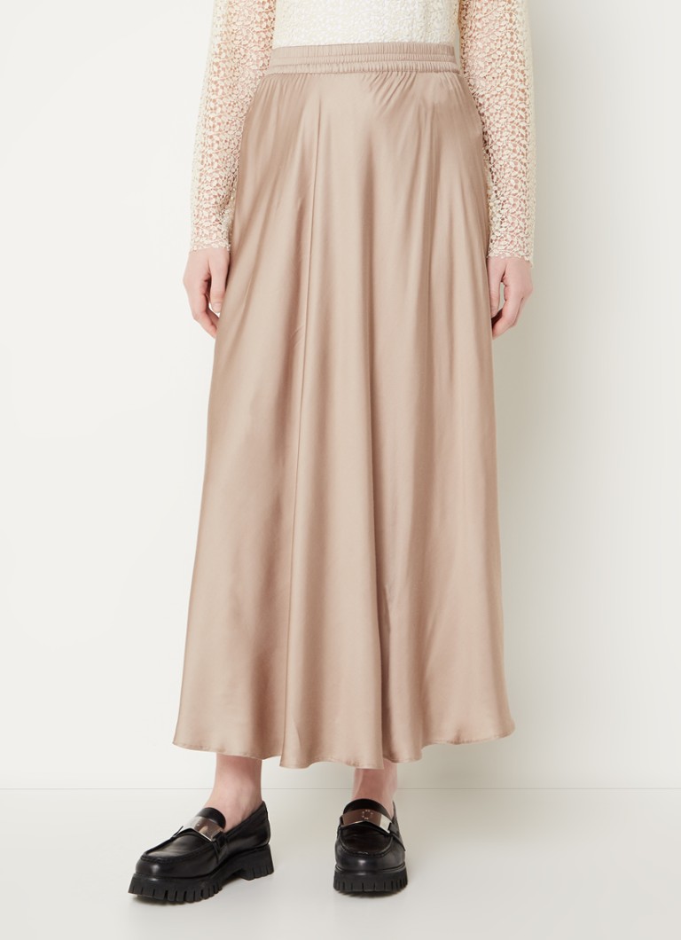 Modström Devan maxi rok van satijn • Donkerbeige •