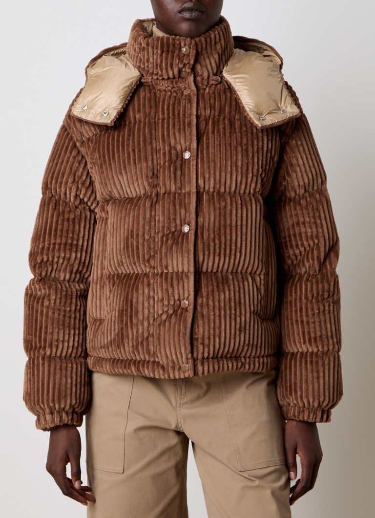 Moncler - Daos puffer jack van corduroy met donsvulling en capuchon - Goud