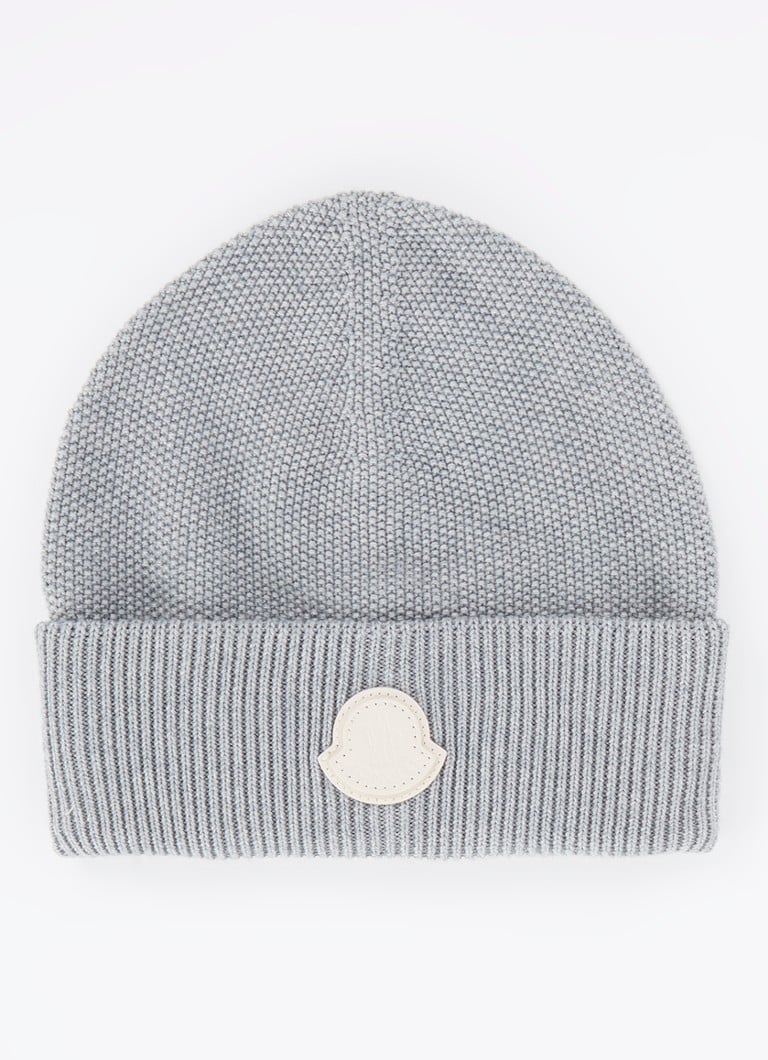 Moncler - Fijngebreide muts in kasjmierblend met logo - Grijsmele