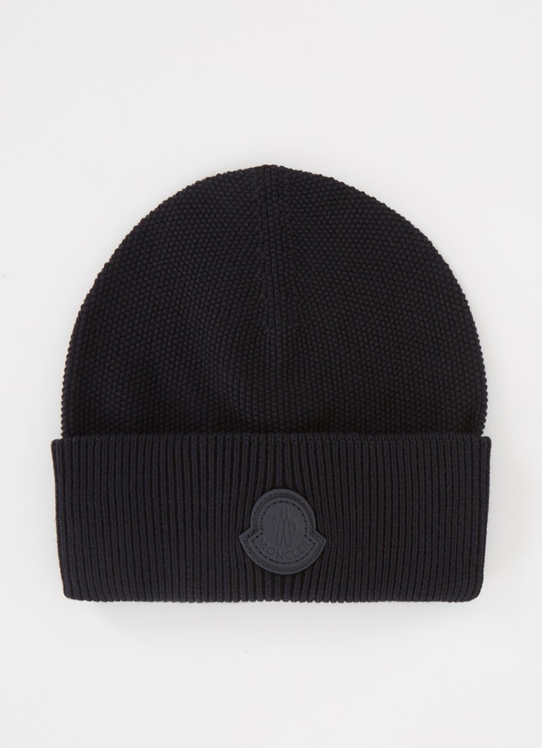 Moncler - Fijngebreide muts in kasjmierblend met logo - Donkerblauw