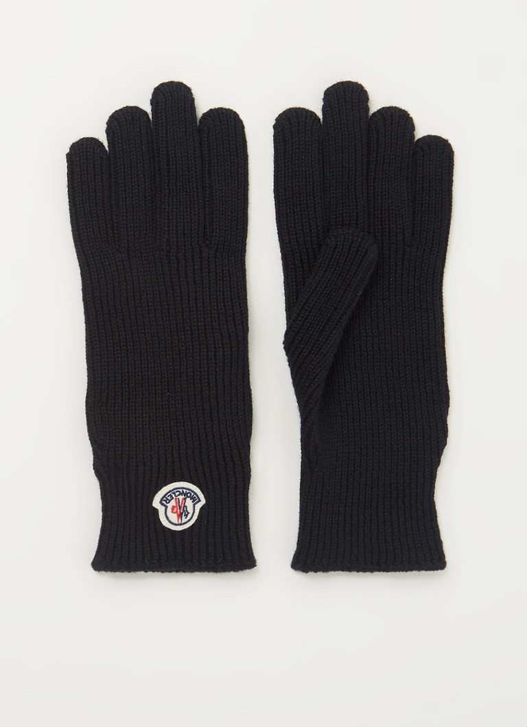 Moncler - Guanti ribgebreide handschoenen van wol - Zwart