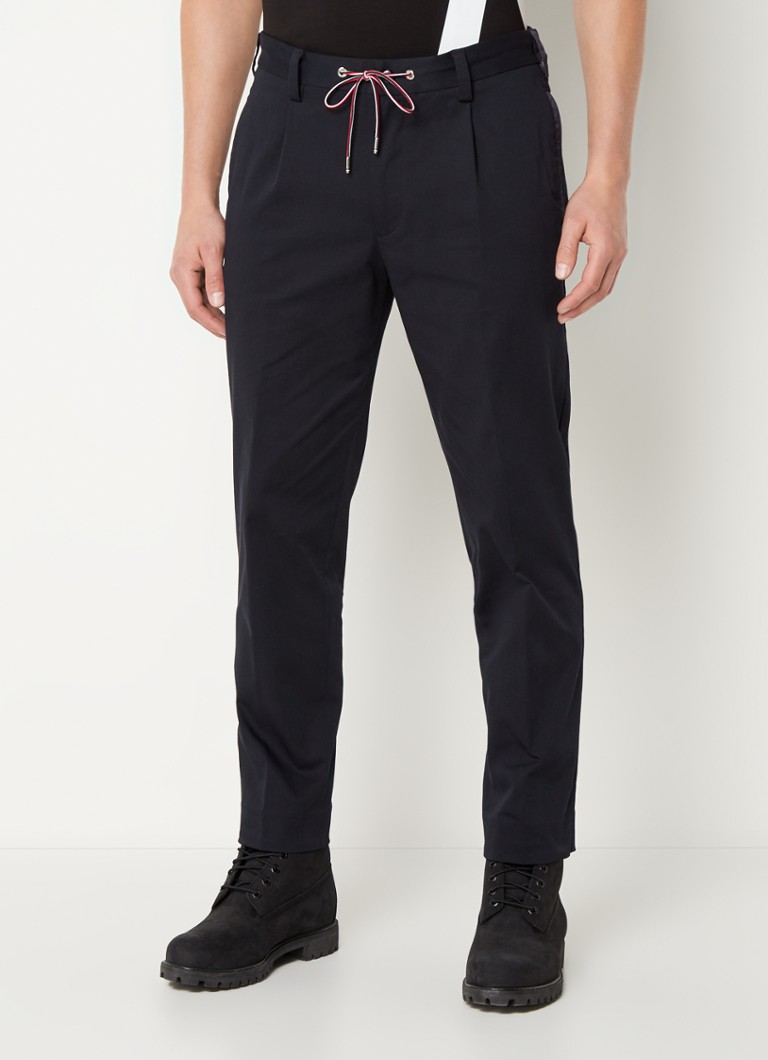Moncler - Pantalon coupe slim avec cordon de serrage et poches latérales  - Bleu foncé