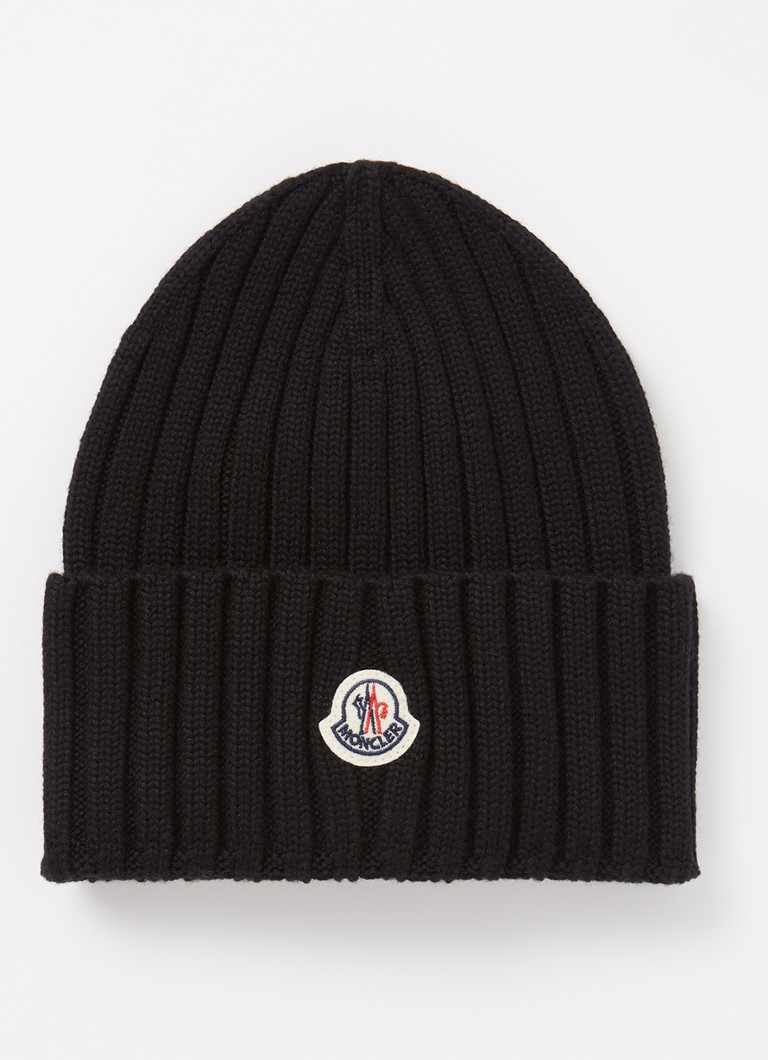 Moncler Ribgebreide muts van wol met logo • Zwart • deBijenkorf.be