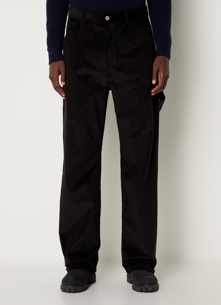 Moncler - Straight fit broek van corduroy met logoband - Zwart