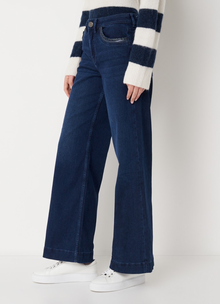 MOS MOSH Dara high waist wide leg jeans met donkere wassing
