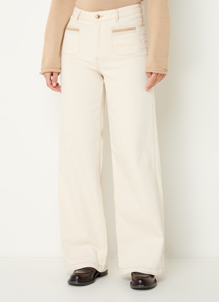 Mos Mosh - MMColette high waist wide leg jeans met opgestikte zakken - Beige