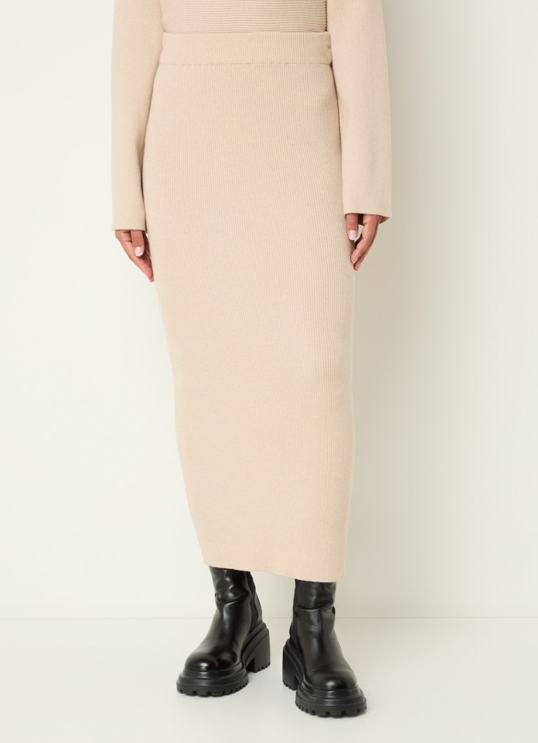 Moscow Femme ribgebreide midi rok • Beige •