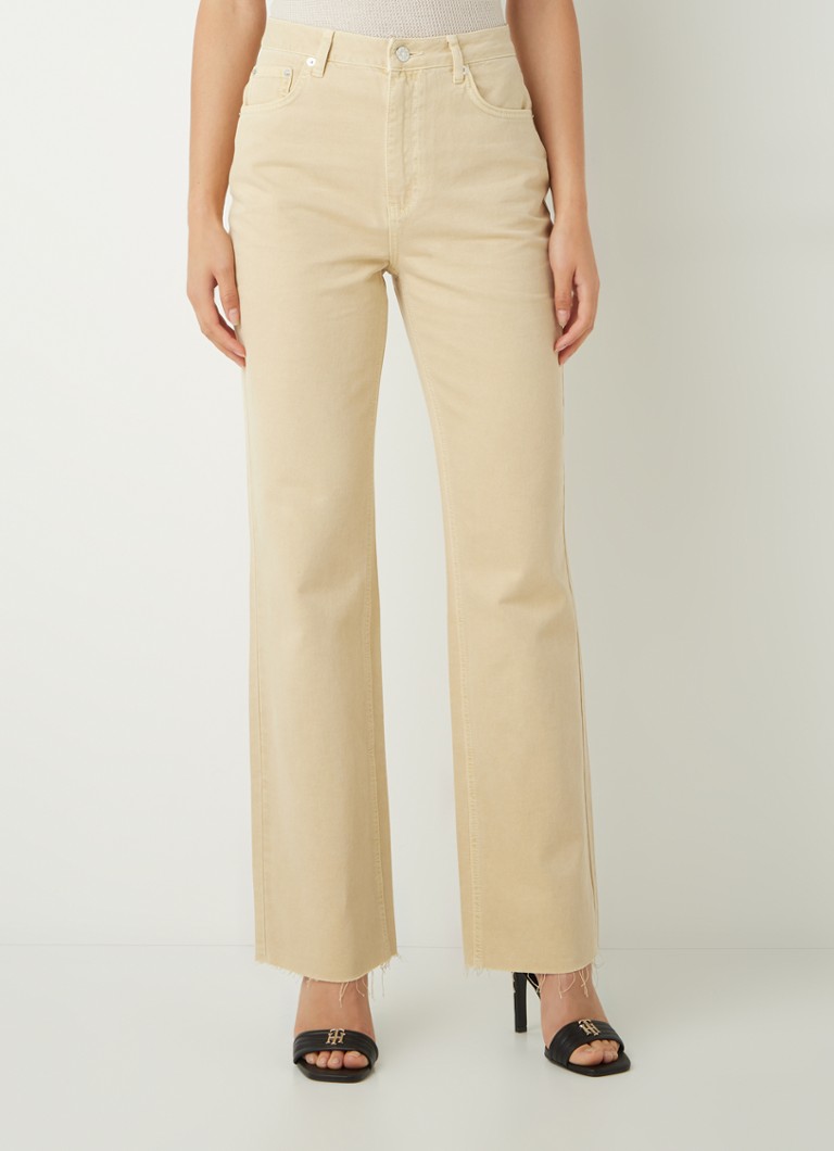 NA-KD - High waist straight leg jeans met gekleurde wassing - Beige