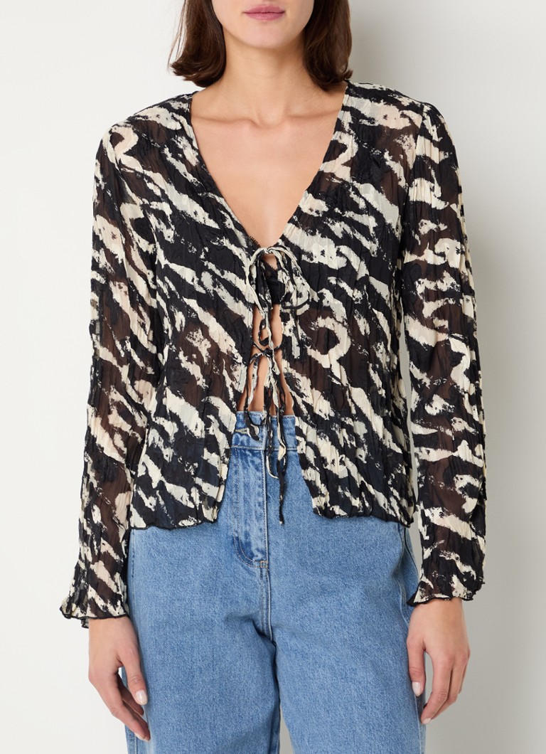 Neo Noir - Indy semi-transparante blouse met zebraprint - Zwart