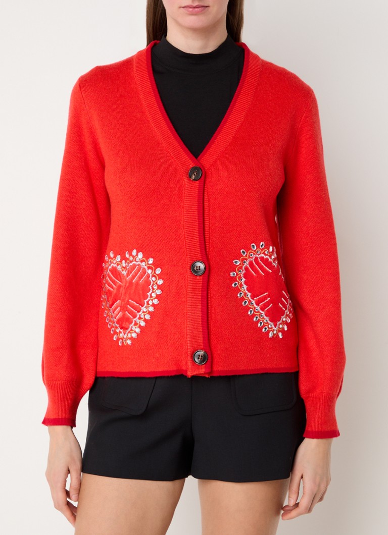 Never Fully Dressed - Fijngebreid vest in wolblend met borduring en strass - Rood