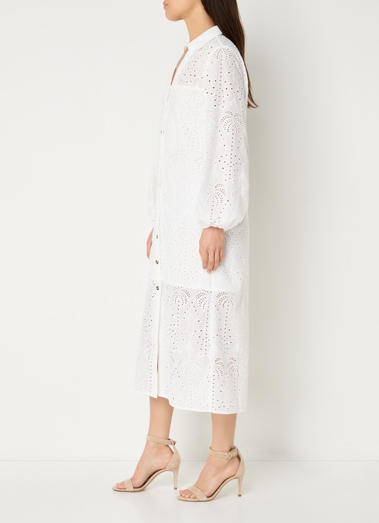 Never Fully Dressed Jenna midi blousejurk met broderie • Wit