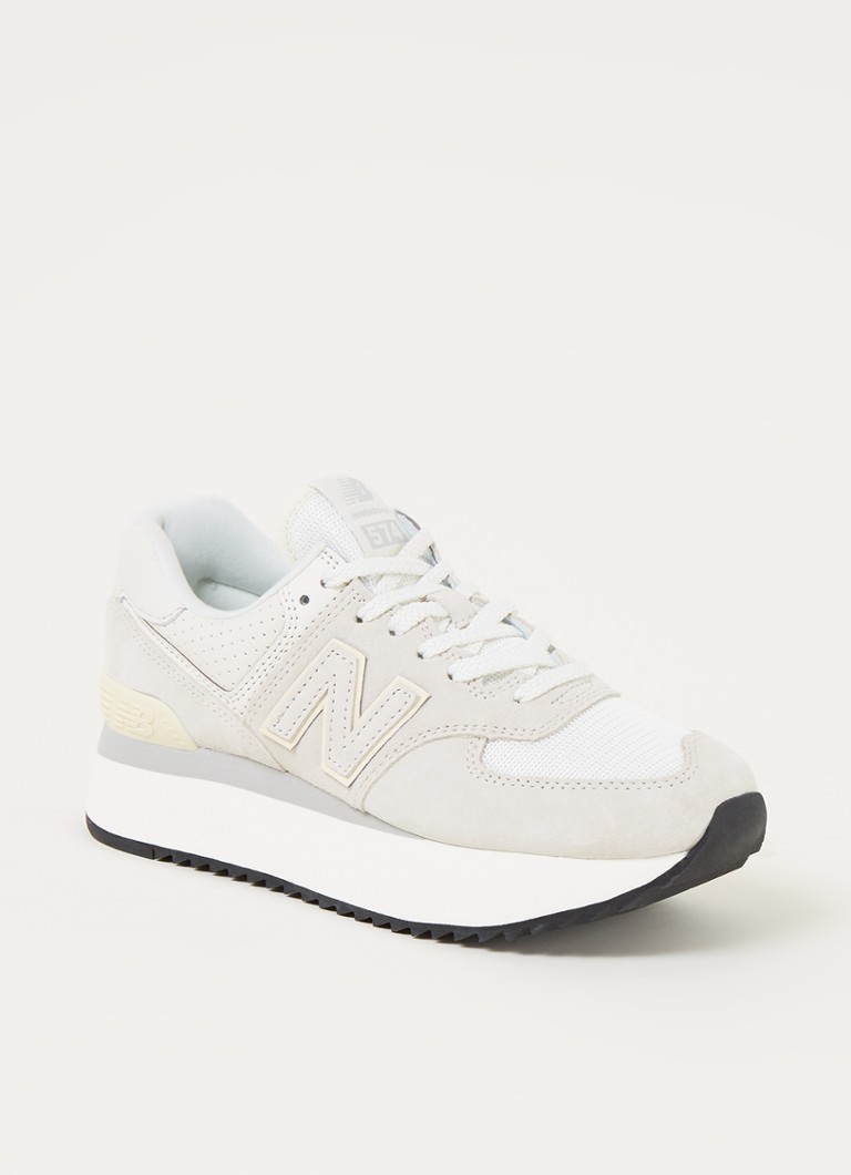 New Balance - Sneaker 574 avec détails en cuir et en daim - Crème