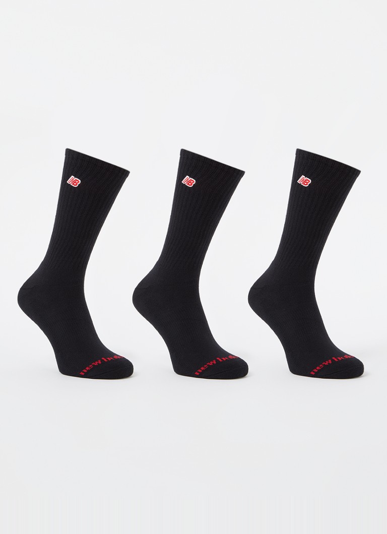 New Balance - Sokken met logoborduring in 3-pack - Zwart