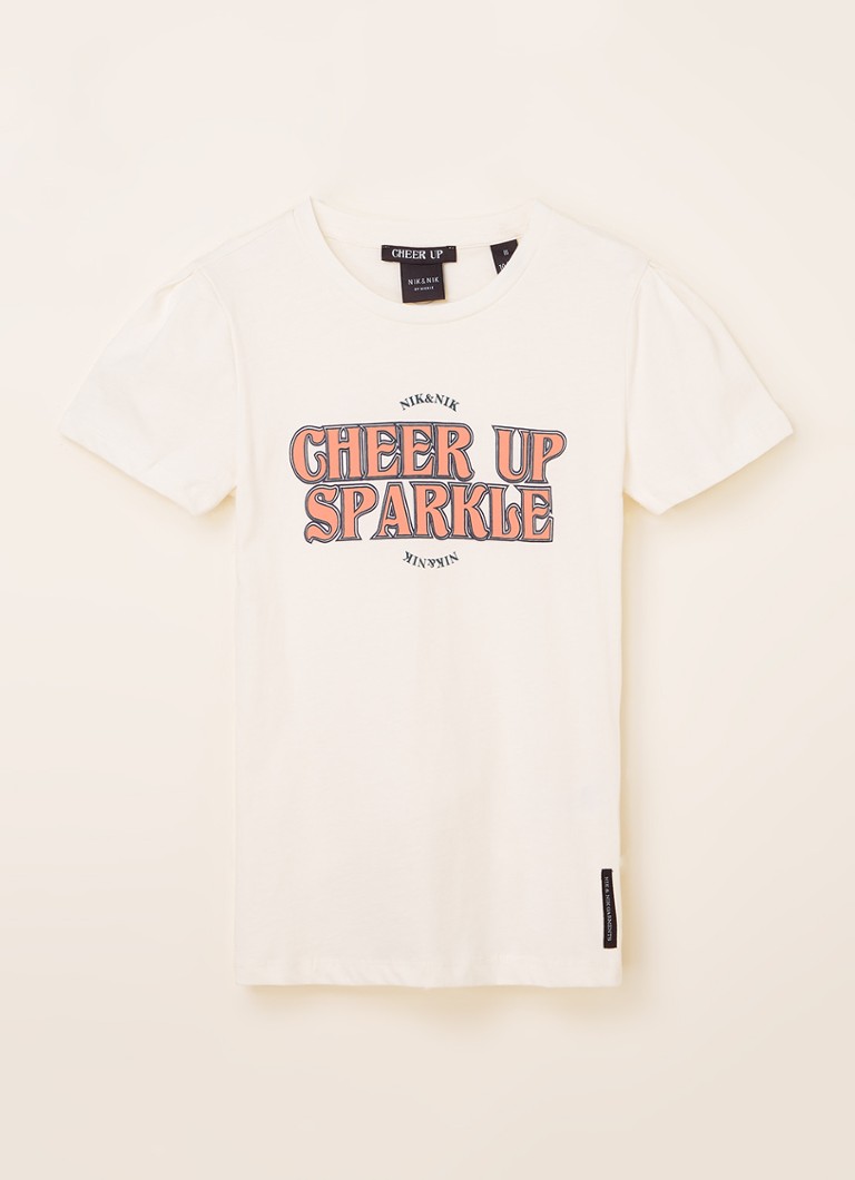 NIK&NIK - Sparkle T-shirt met frontprint - Gebroken wit