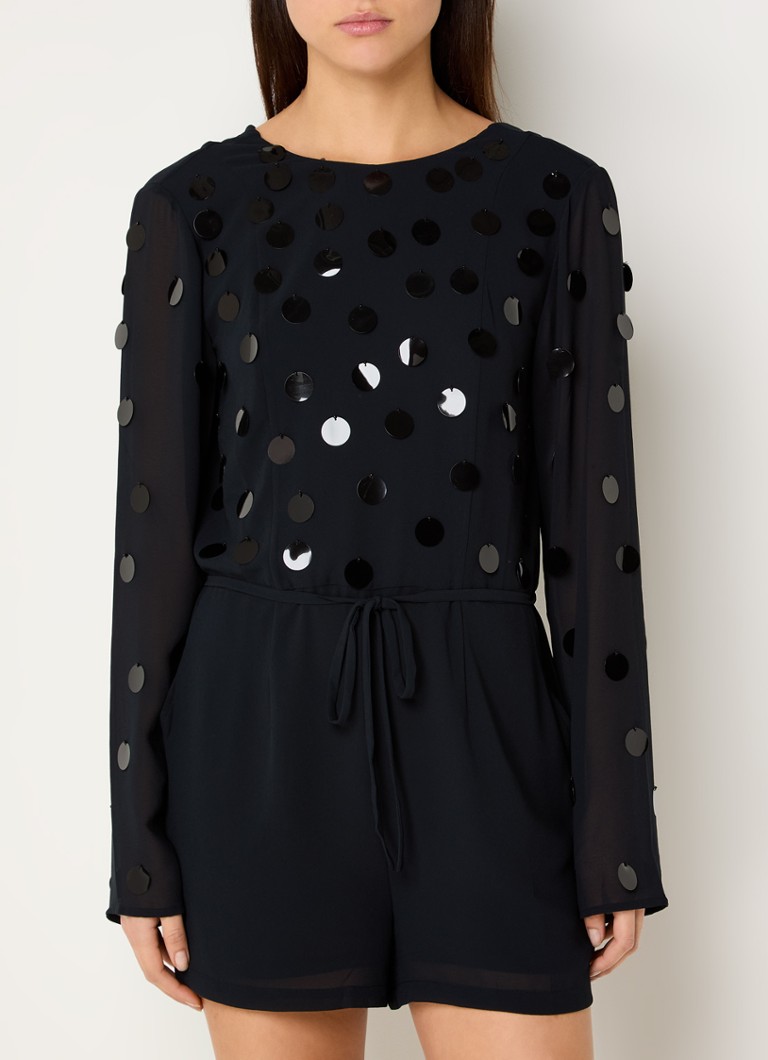 NIKKIE - Firenze straight fit playsuit met pailletten - Zwart