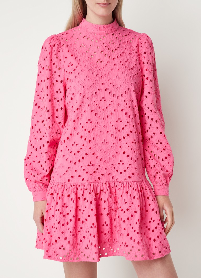 Harden aspect impliceren NIKKIE Rosalind mini jurk van broderie met volant • Roze • deBijenkorf.be