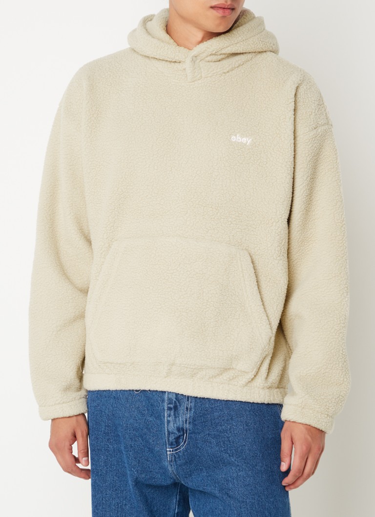 Obey - Bold Polar hoodie van teddy met kangoeroezak en logo - Beige