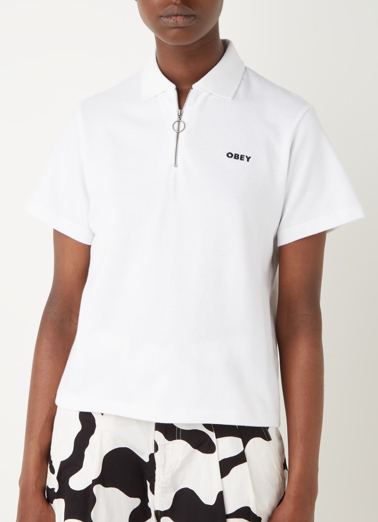 Obey - Brady polo van biologisch piqué katoen met halve rits en logo - Wit