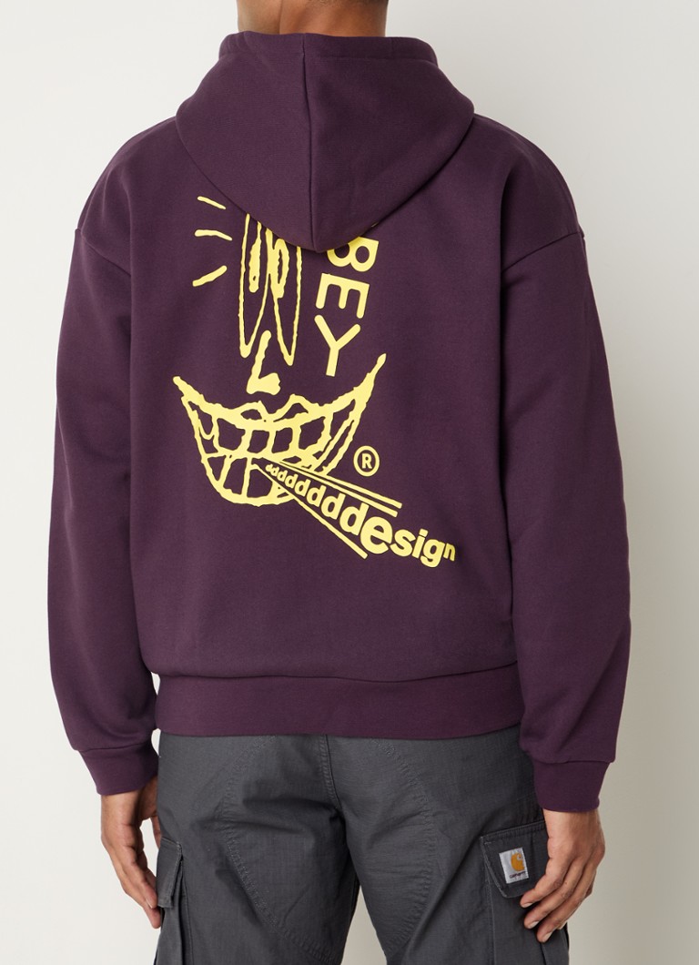 Obey - Extra Heavy hoodie met logo- en backprint - Aubergine