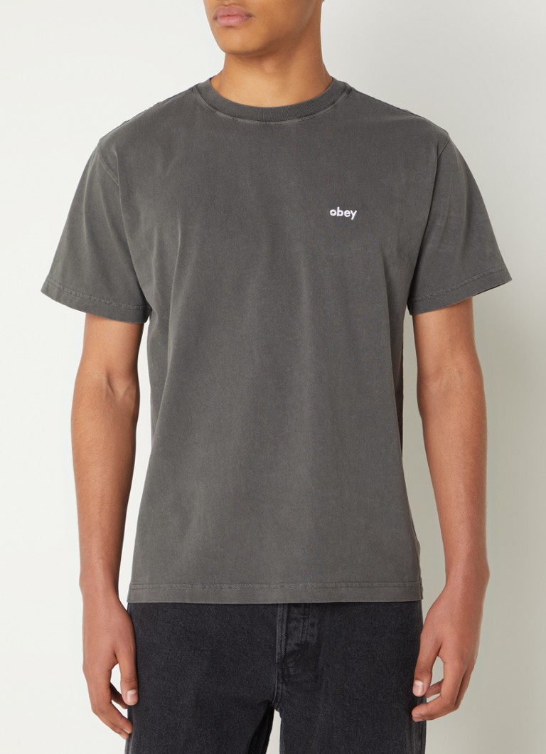 Obey - Lowercase Pigment T-shirt met logoborduring - Antraciet