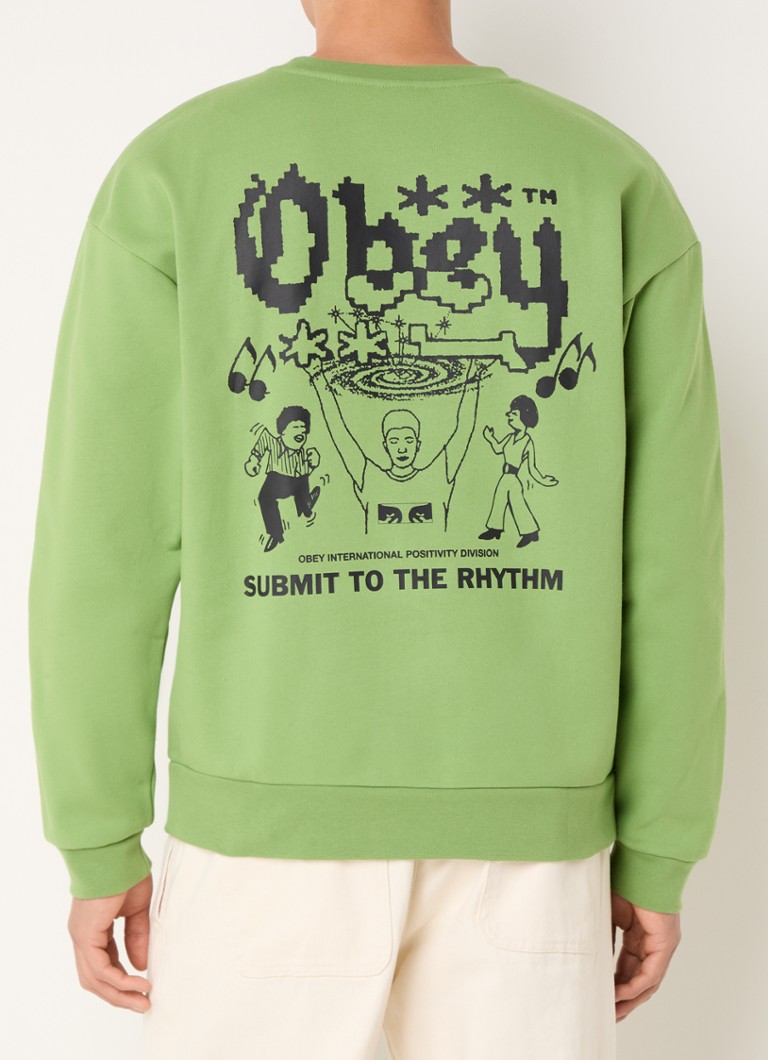 Obey - Submit sweater met logo- en backprint  - Lime