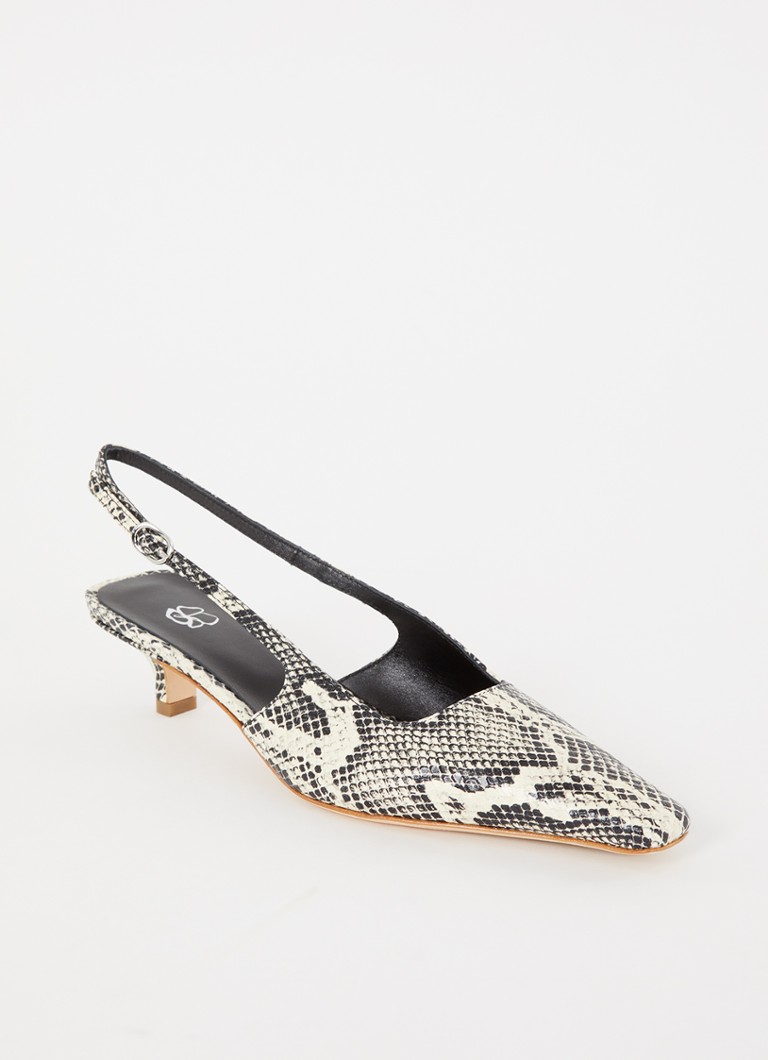 Odare - Anna slingback van leer met slangenprint - Zwart